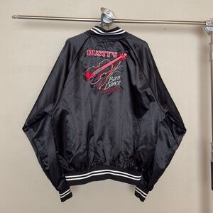 Vintage Black Satin Bomber Jacket Embroidered Dusty’s Barn Dance Gramps
